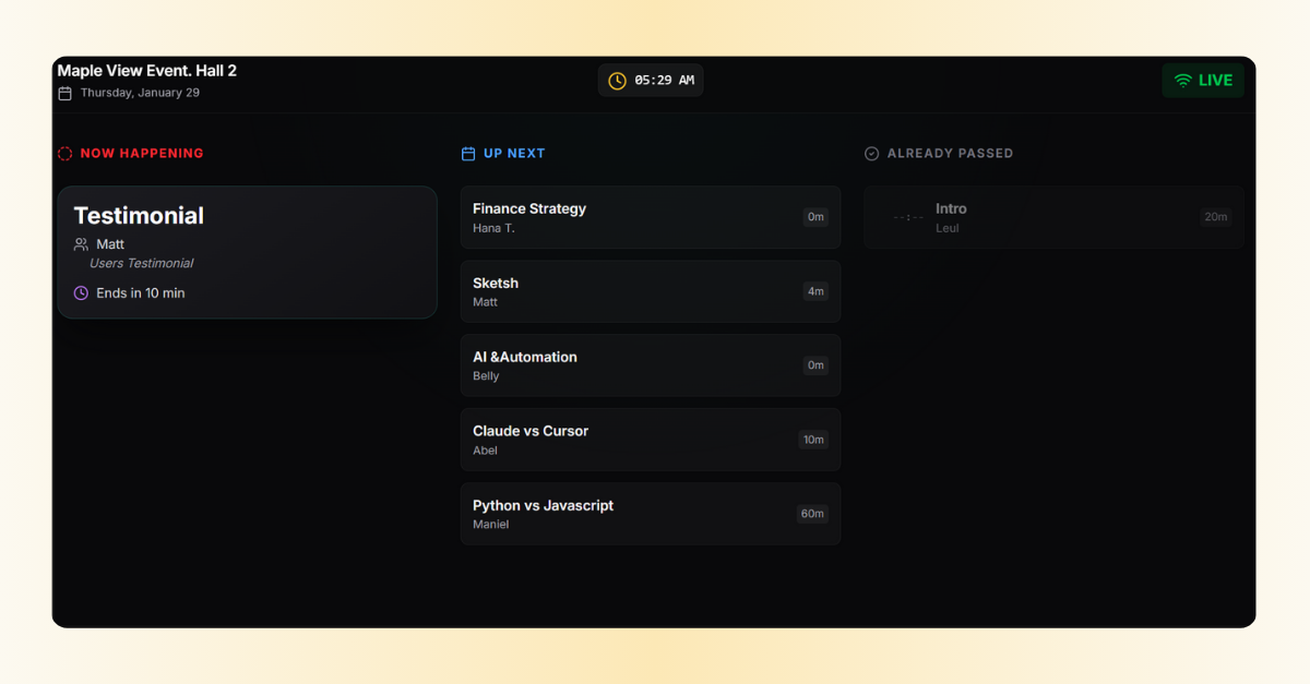 Stage Timer Agenda View Interface