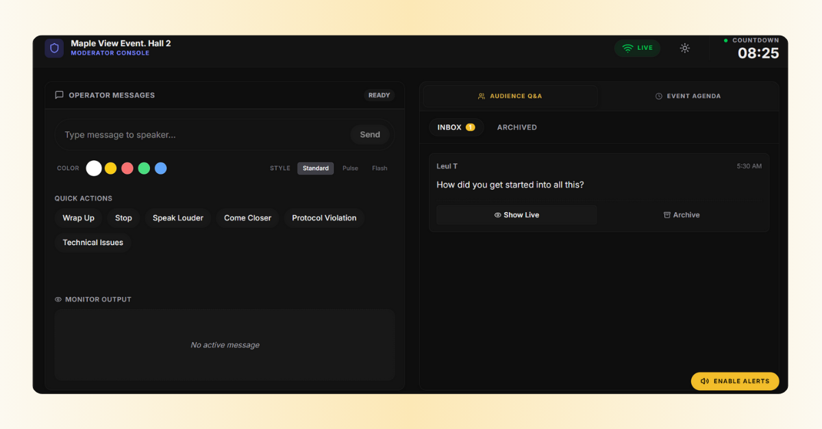 Stage Timer Moderator Control Panel