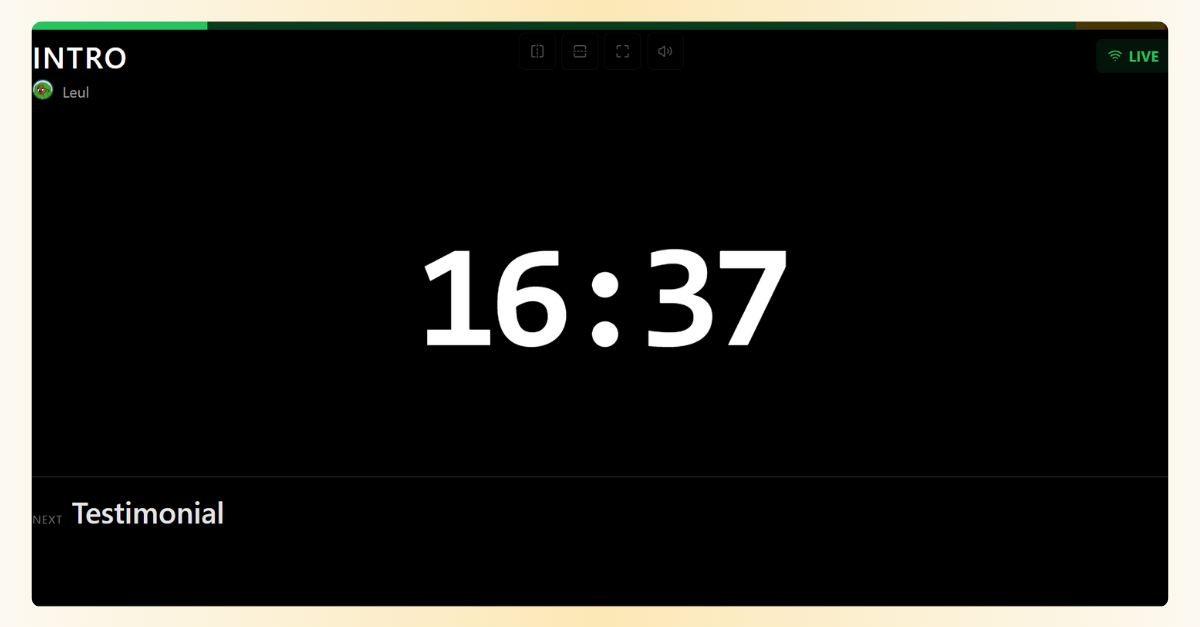 Stage Timer Online Speaker View - Confidence Monitor Interface