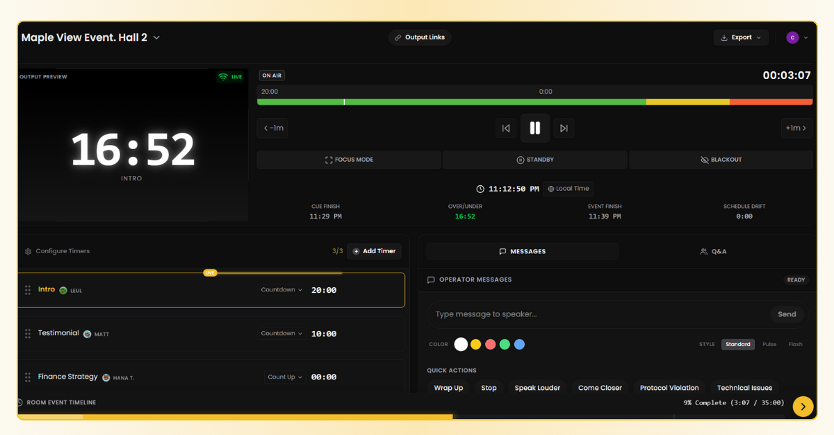 Stage Timer Online Dashboard - Room Controller Interface